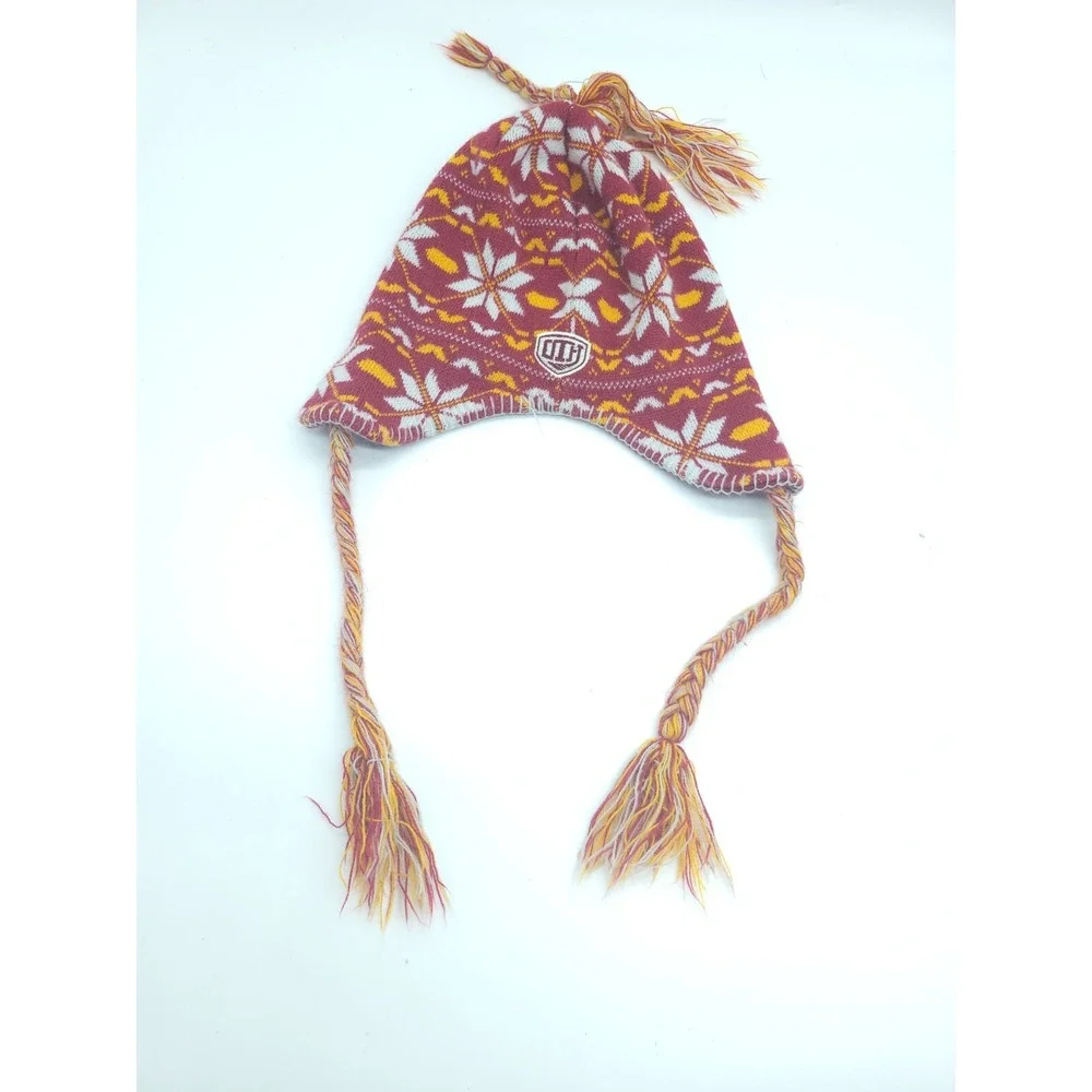 Atlanta Flames Chullo/Peruvian Snow Hat, Burgundy & Goldenrod